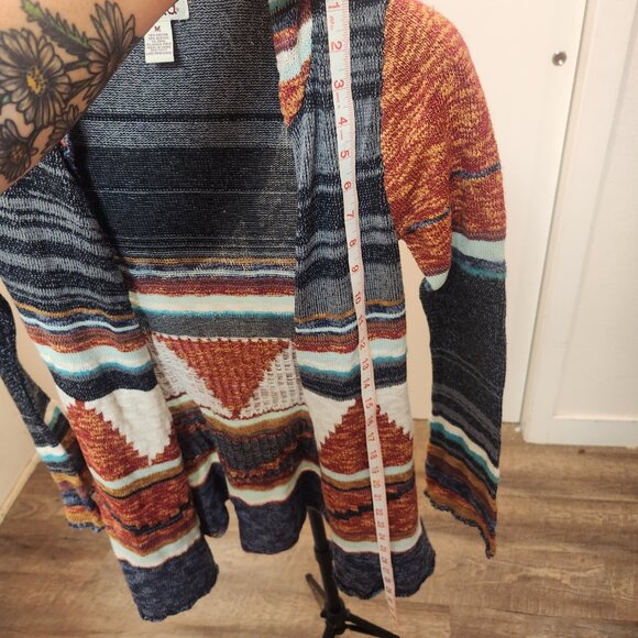 Mudd Southwestern Vibes Hooded Knit Cardigan Open Front Boho Cozy Fall Layers - Picture 8 of 14